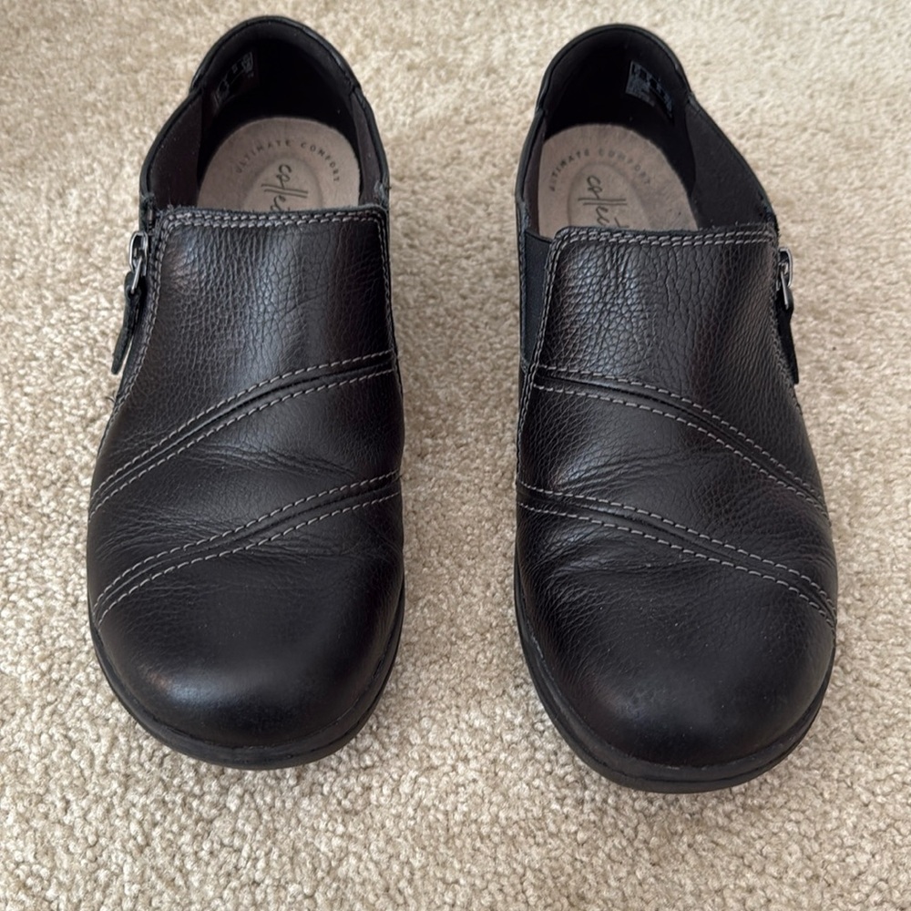 Clarks Shoes Women's 9 Black Leather Loafer Slip On Ultimate Comfort